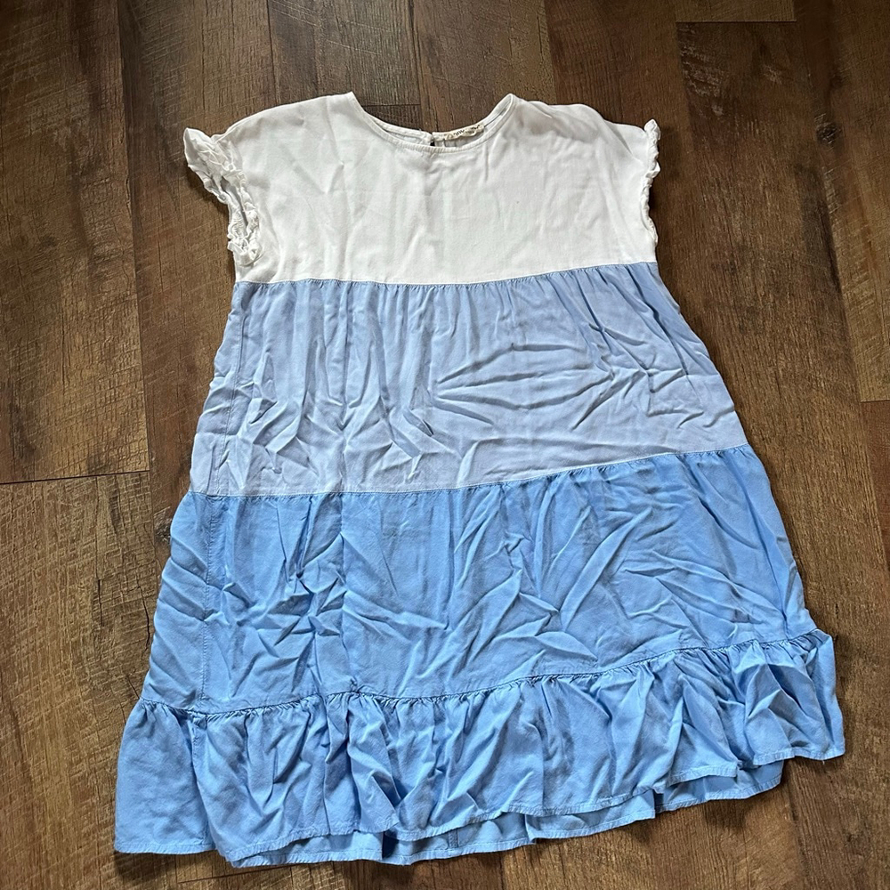 Women's Anna-Kaci Blue and White Tiered Ruffle Dress S